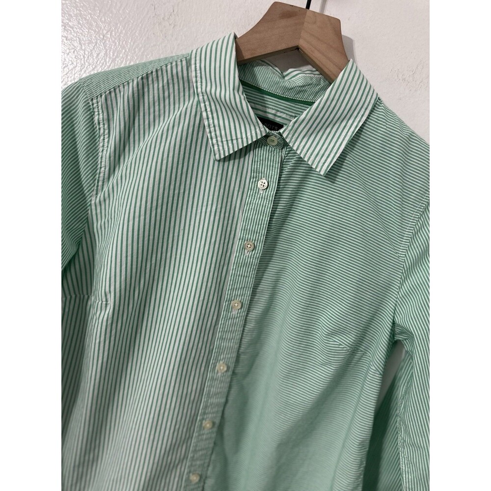 Talbots Women’s Green Horizontal Vertical Striped Button Up Shirt Medium